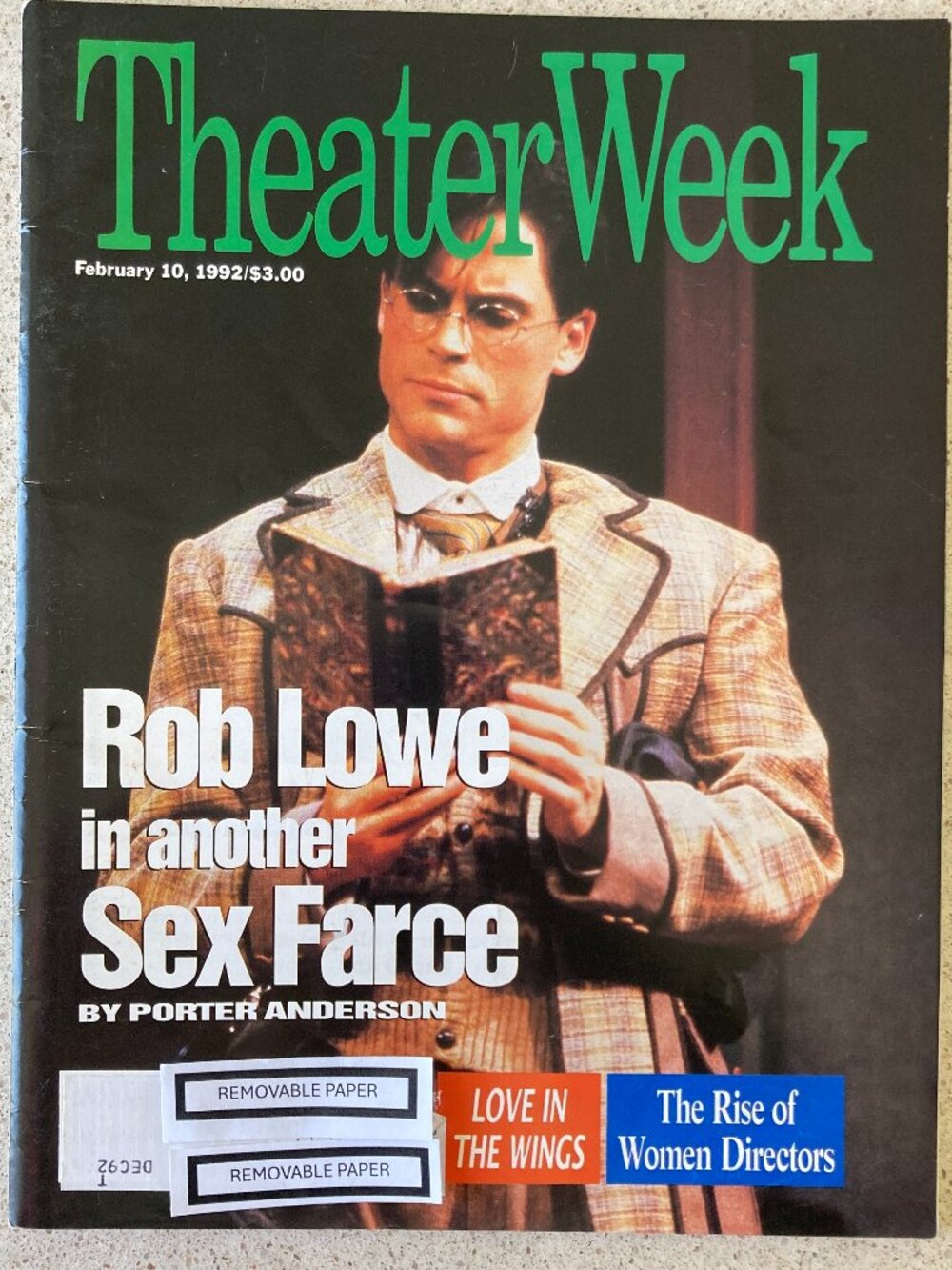 Rob Lowe A Little Hotel on the Side Theater Week Magazine February 10 1992 Label